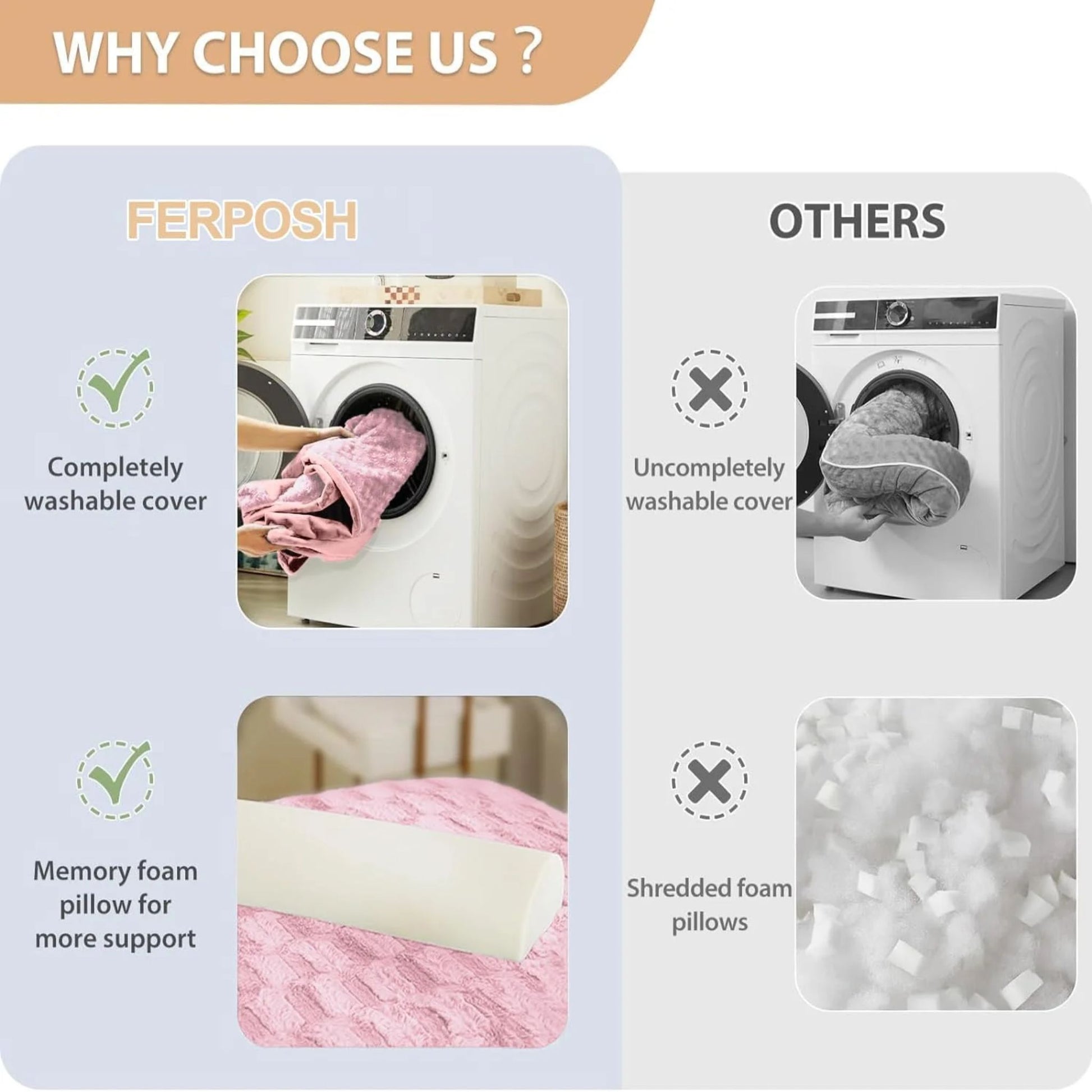 Pink bolster dog bed by TrendyPet's Zone with waterproof lining, non-skid bottom, washable cover, and orthopedic egg foam cushion.
