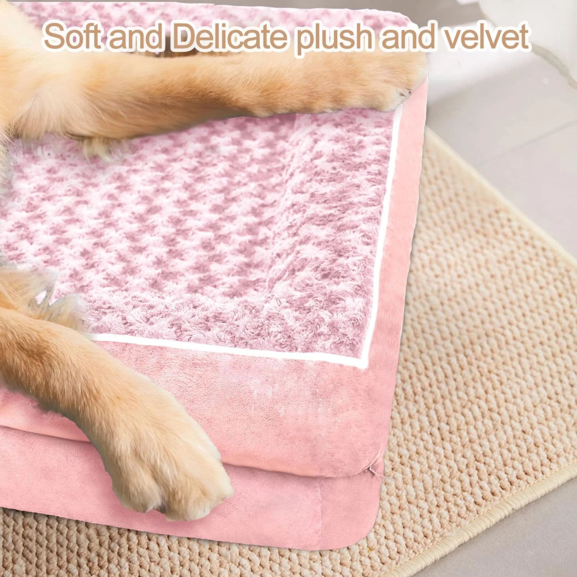 Pink bolster dog bed by TrendyPet's Zone featuring waterproof lining, non-skid bottom, washable design, and orthopedic egg foam cushioning.