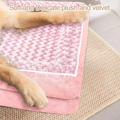 Pink bolster dog bed by TrendyPet's Zone featuring waterproof lining, non-skid bottom, washable design, and orthopedic egg foam cushioning.