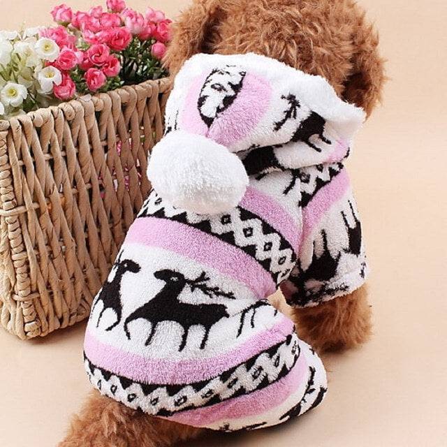 Pink Cozy Christmas Elk Pet Costume Trendy Dog Cat Sweater - TrendyPet's Zone