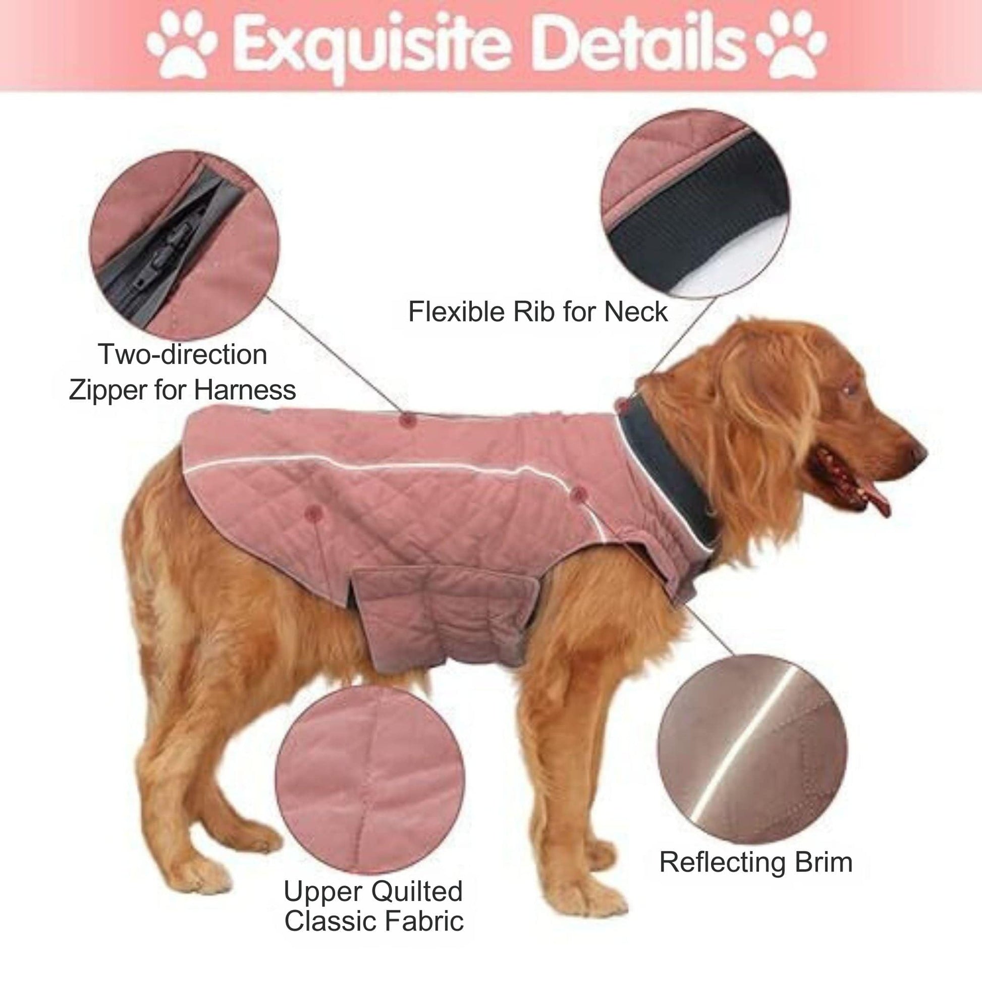 Pink Cozy Quilted Dog Coat Warm Jacket Retro Thick Vest - TrendyPet's Zone