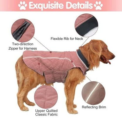 Pink Cozy Quilted Dog Coat Warm Jacket Retro Thick Vest - TrendyPet's Zone