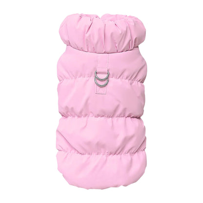 Pink quilted dog vest jacket with built-in harness from TrendyPet's Zone, cozy and stylish for small to medium dogs.
