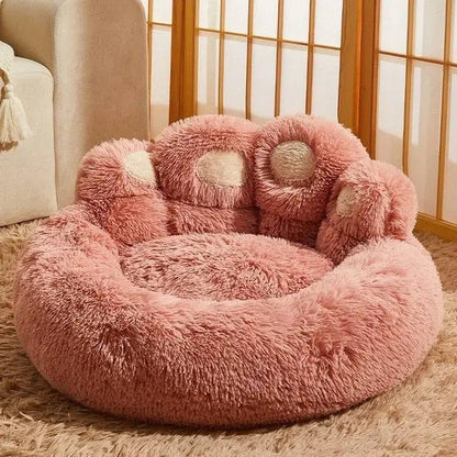 Pink Dog Bed Mat Round Large Pet House Long Plush Deep Sleeping Warm Bear Paw Shape Super Soft Cushion Calm Beds High Quality TRENDYPET'S ZONE