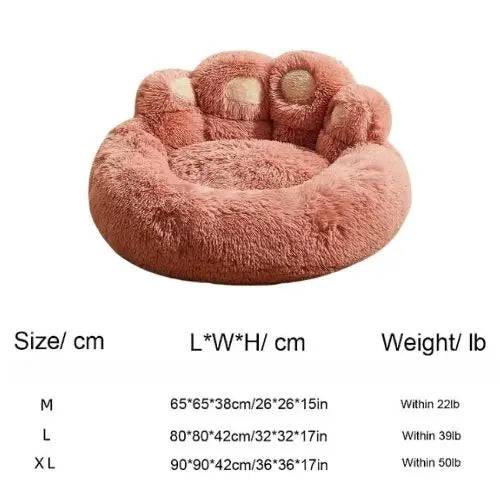 Pink Dog Bed Mat Round Large Pet House Long Plush Deep Sleeping Warm Bear Paw Shape Super Soft Cushion Calm Beds High Quality TRENDYPET'S ZONE