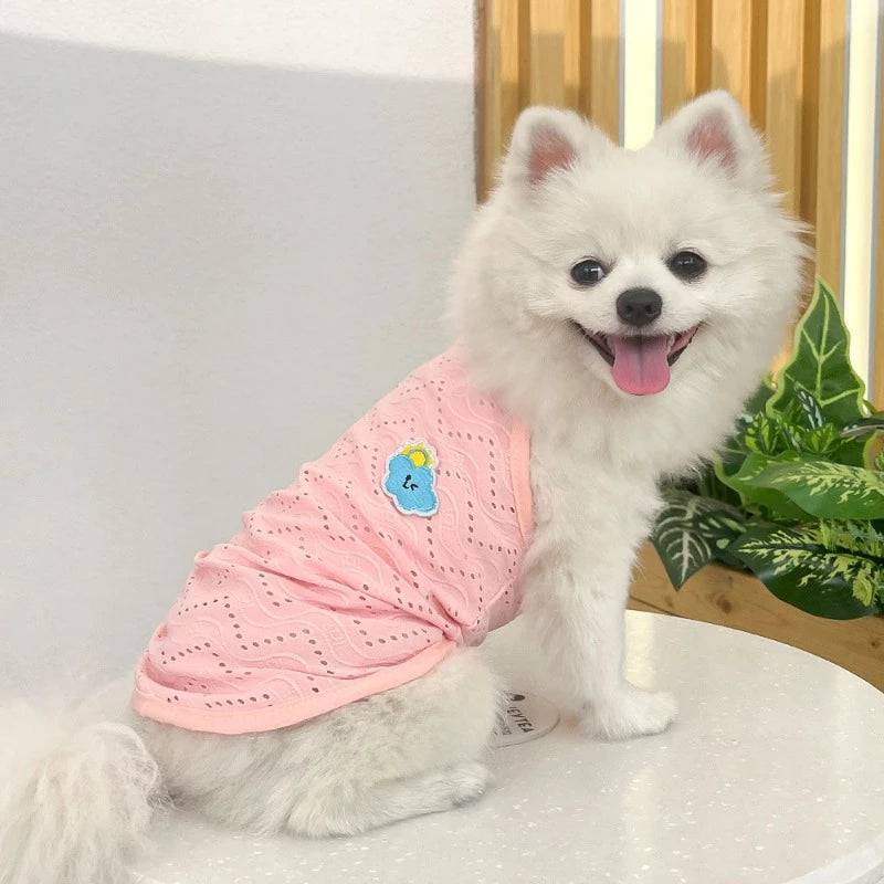 Pink Dog Summer Clothes Cute Embroidery Striped Top Vest Breathable Puppy Sleeveless Shirt - TrendyPet's Zone