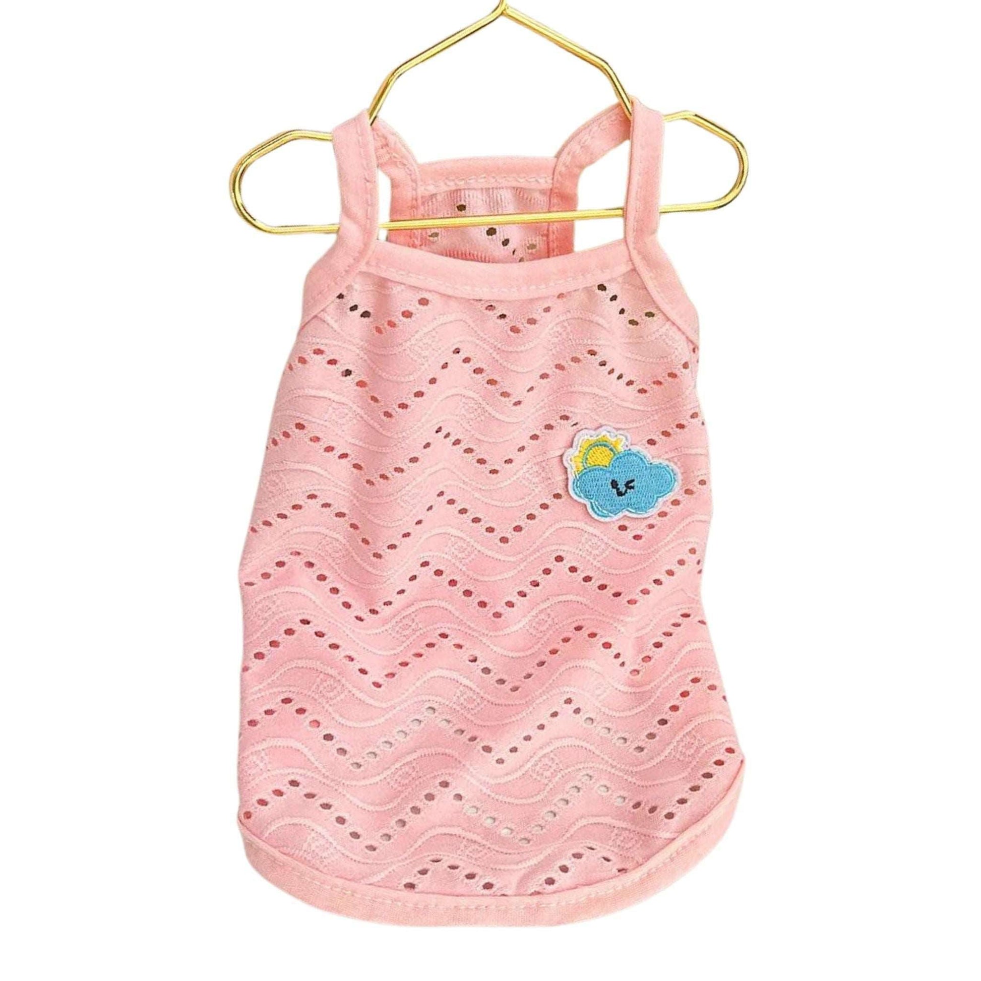 Pink Dog Summer Clothes Cute Embroidery Striped Top Vest Breathable Puppy Sleeveless Shirt - TrendyPet's Zone