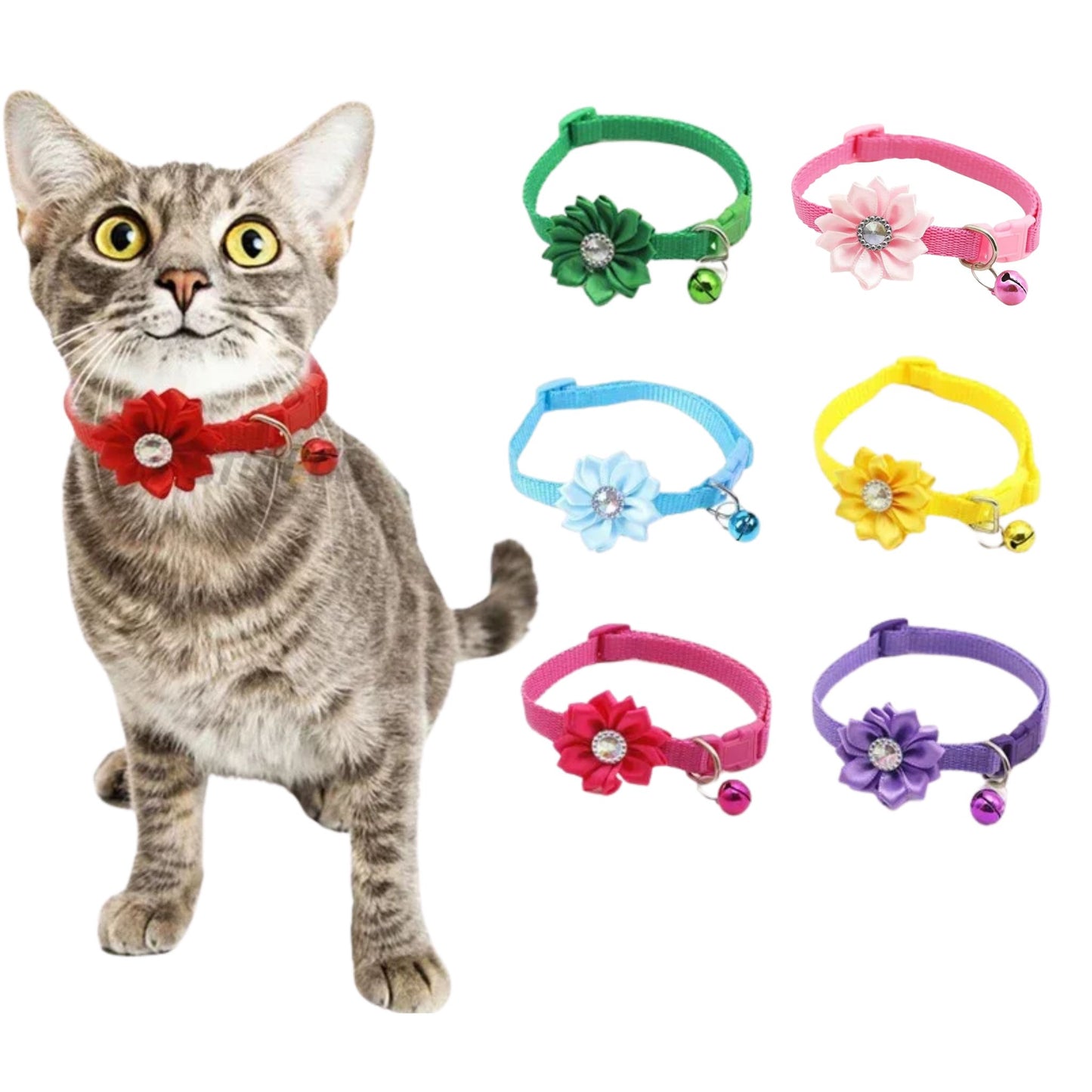 Red flower breakaway cat collar with bell from TrendyPet's Zone, adjustable and comfortable for easy wear and safety.