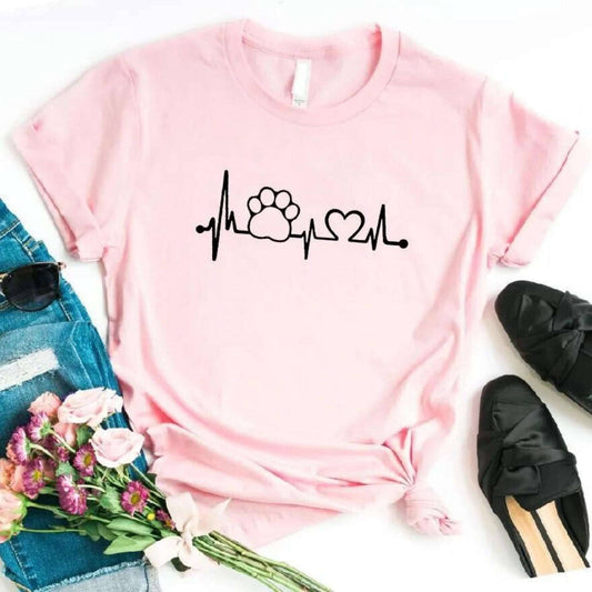 Pink Heartbeat Lifeline Dog Women T-Shirt Casual Funny Foot For Lady Girl Hipster - TrendyPet's Zone