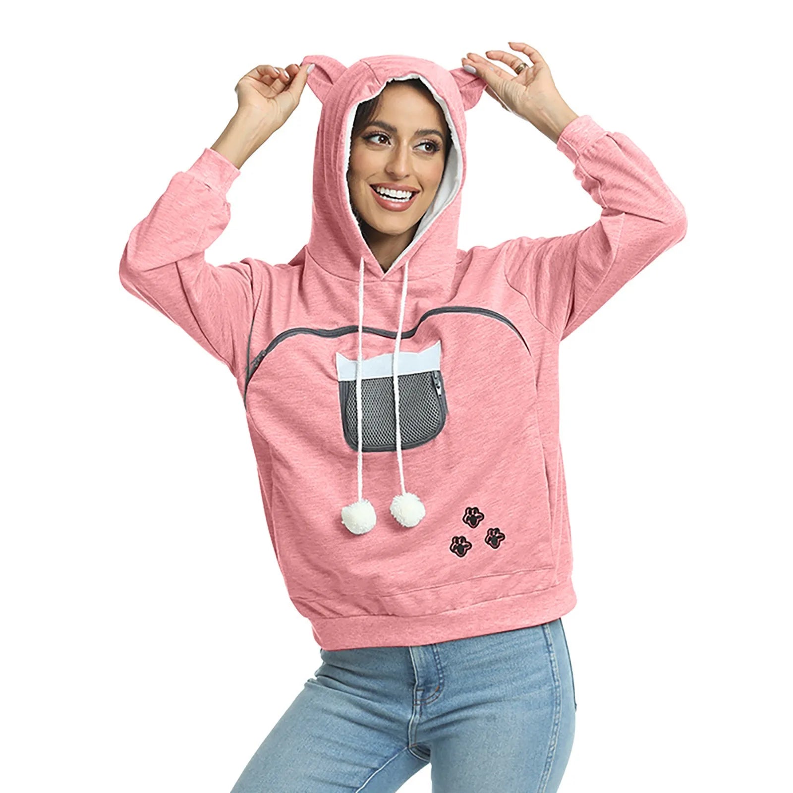 Pink High Quality Sweatshirt Cat Dog Lovers Hoodies Kangaroo Pet Paw Ears Cuddle Pouch Pullovers TrendyPet's Zone
