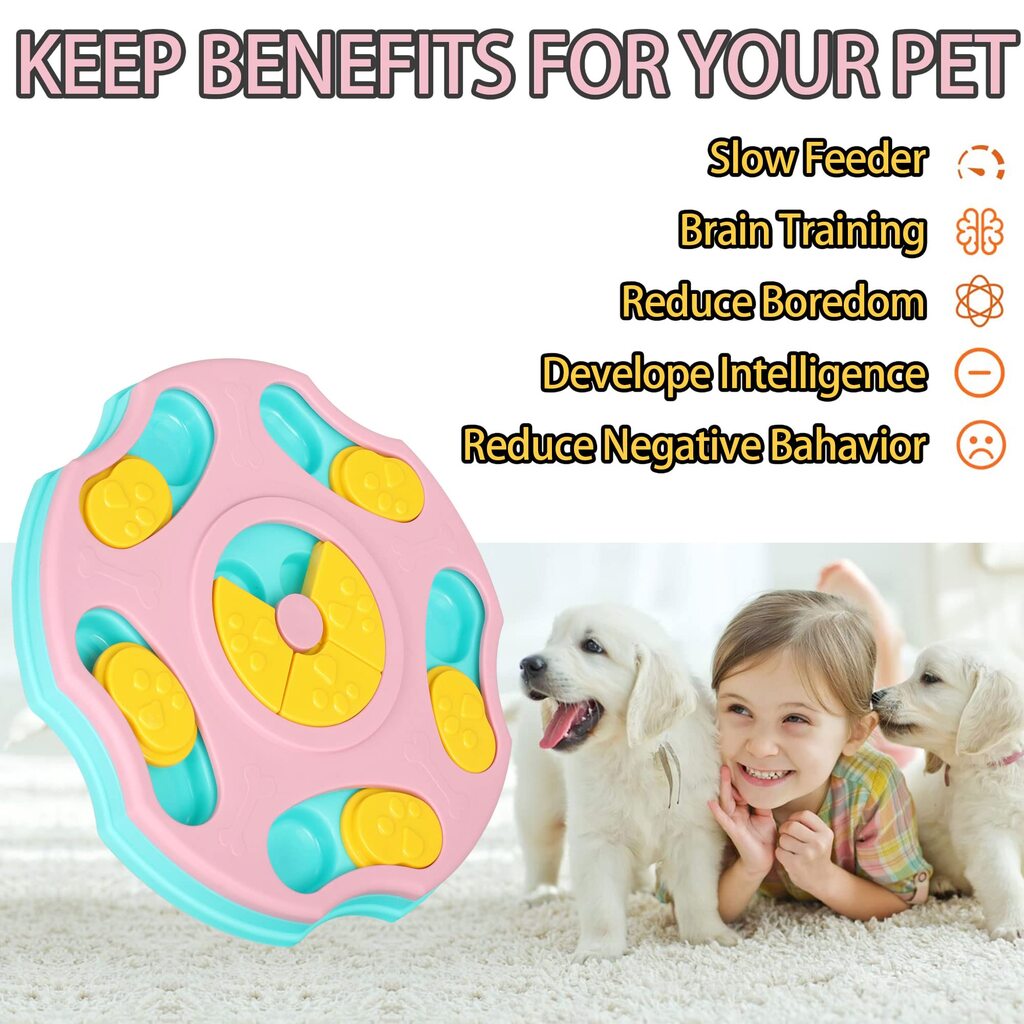 Pink interactive dog puzzle toy and slow feeder by TrendyPet's Zone, designed to boost dog's IQ and encourage mental engagement.
