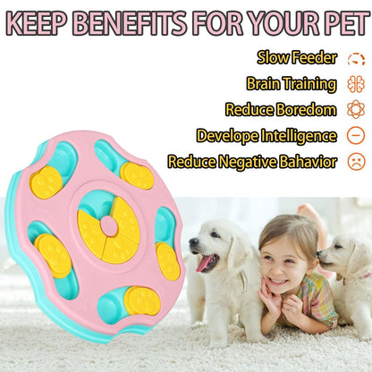 Pink interactive dog puzzle toy and slow feeder by TrendyPet's Zone, designed to boost dog's IQ and encourage mental engagement.