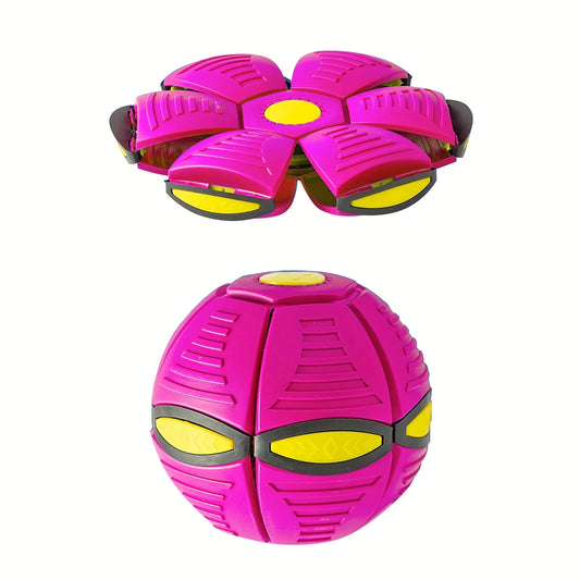 Pink TrendyPet's Zone flying saucer dog toy for outdoor play, designed to engage and train dogs with interactive bouncing fun.