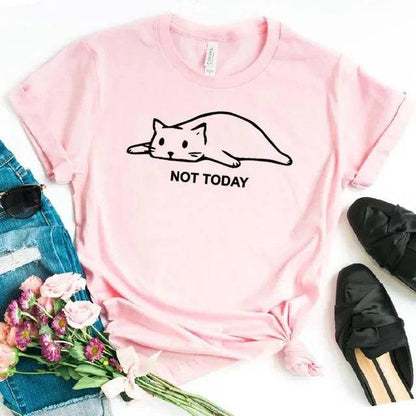 Pink Not Today Cat Women T-shirt Cotton Casual Funny For Lady Girl Top Tee - TrendyPet's Zone