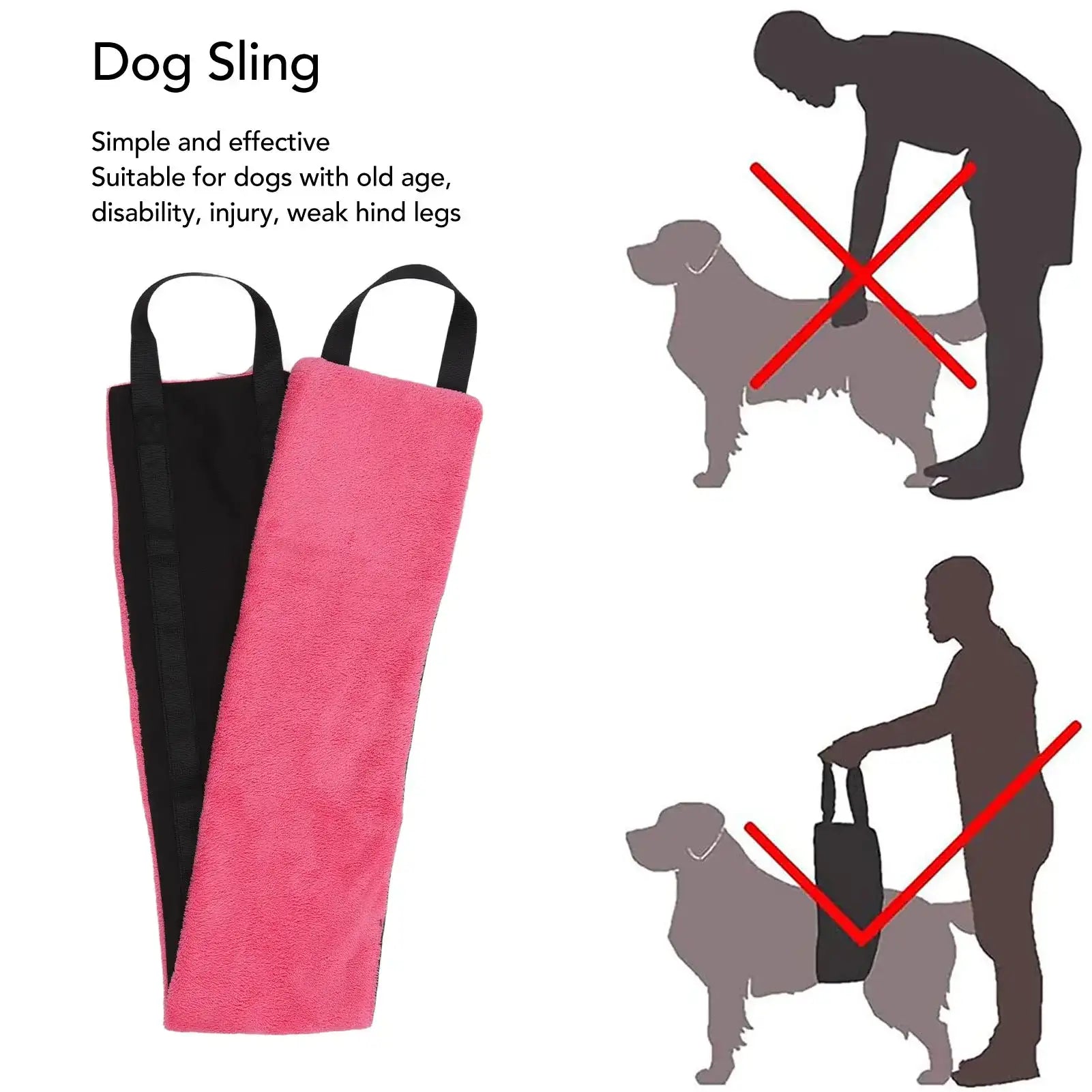 Pink Oxford cloth dog sling from TrendyPet's Zone supporting a hind leg, designed for gentle lifting and stability.