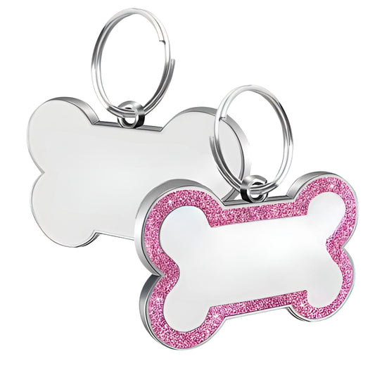 Pink Personalized Bone-Shaped Pet ID Tag Double Side – Glitter Enamel Finish Anti-lost Bone Tags TrendyPet's Zone