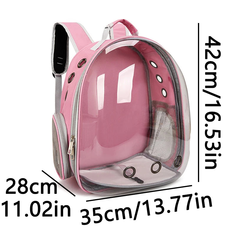 Pink TrendyPet's Zone pet carrier backpack with transparent capsule design, breathable for small animals, puppies, and kittens.