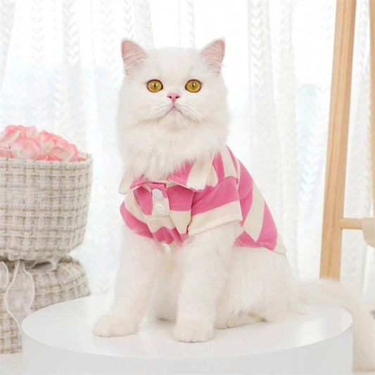 Pink Pet Polo Shirt Summer Cat Clothes Casual Clothing for Small Large Kitten T-shirt Shirts - TrendyPet's Zone