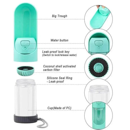 Pink portable pet dog water bottle with built-in drinking bowl, ideal for small and large dogs by TrendyPet's Zone.