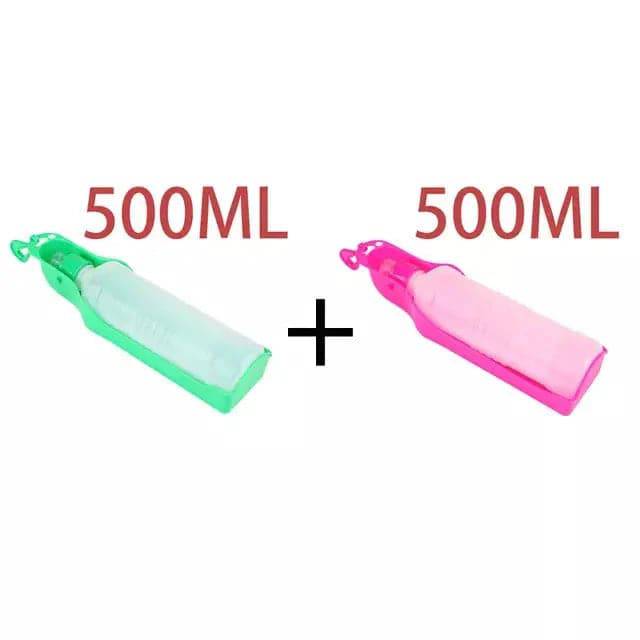 Pink portable pet travel water bowl and bottle feeder with drinking fountain from TrendyPet's Zone, ideal for pets on the go.