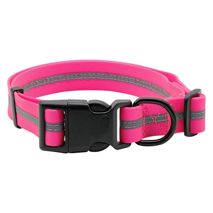 Pink PVC dog collar with reflective stripe and adjustable fit, designed for pets by TrendyPet's Zone.