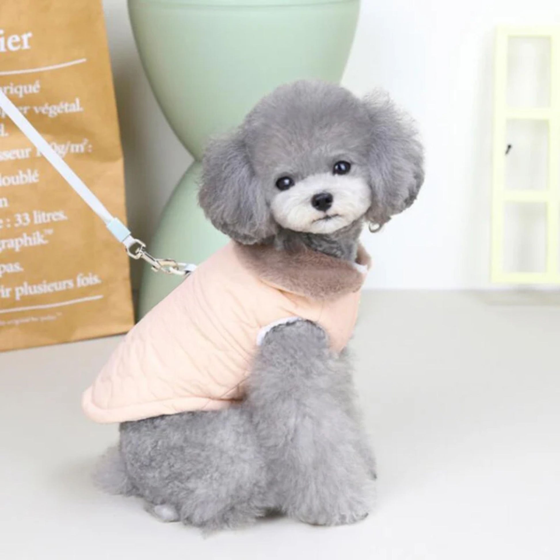 Pink Quilted Dog Vest Jacket with Fur Collar Water-Resistant TrendyPet's Zone