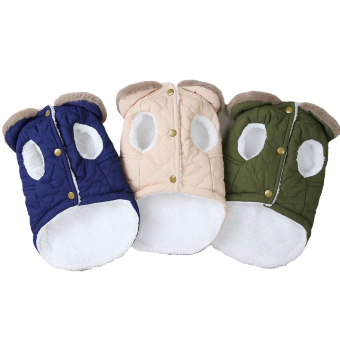 Pink Quilted Dog Vest Jacket with Fur Collar Water-Resistant TrendyPet's Zone