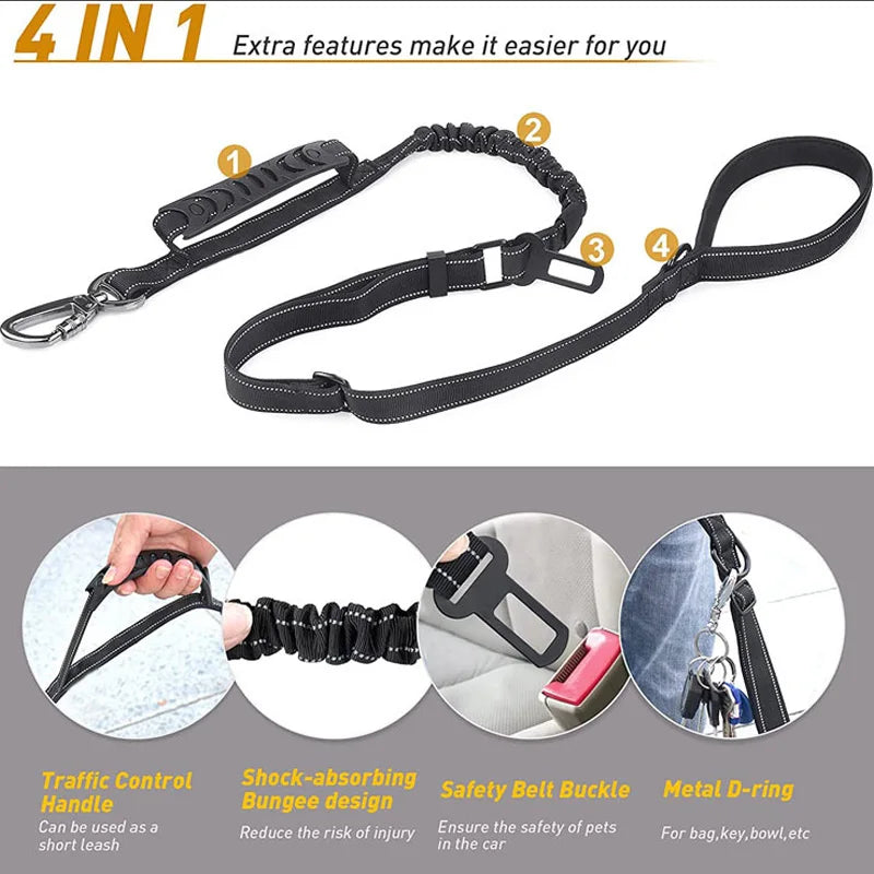 TrendyPet's Zone khaki reflective shock-absorbing dog leash with car safety buckle for secure vehicle travel.