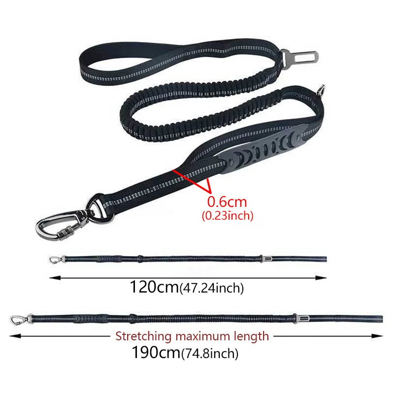 TrendyPet's Zone khaki reflective shock-absorbing dog leash with car safety buckle, designed for vehicle seat belt safety.