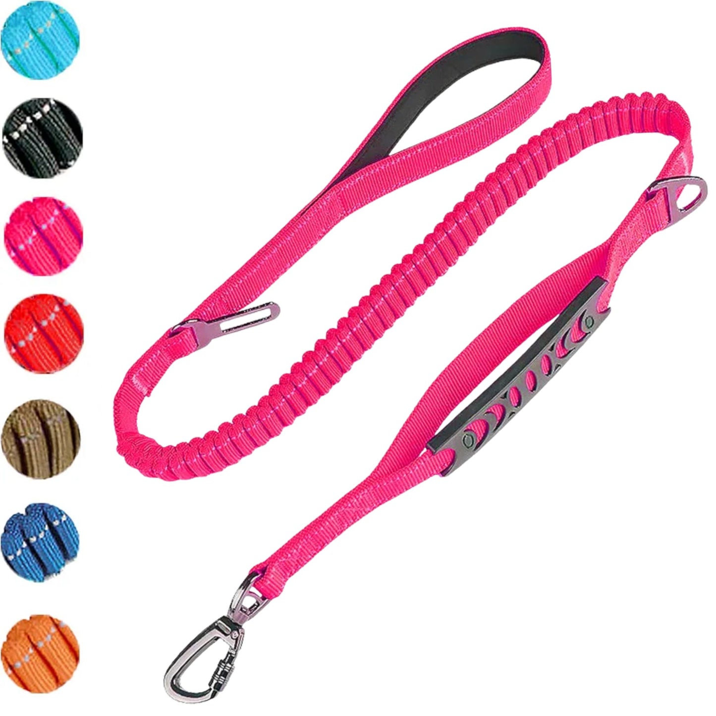 Pink reflective shock-absorbing dog leash with car safety buckle, designed for vehicle seat belts by TrendyPet's Zone.