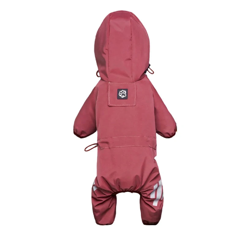 Pink reflective waterproof dog raincoat jumpsuit by TrendyPet's Zone, showing a stylish and functional design for outdoor protection.