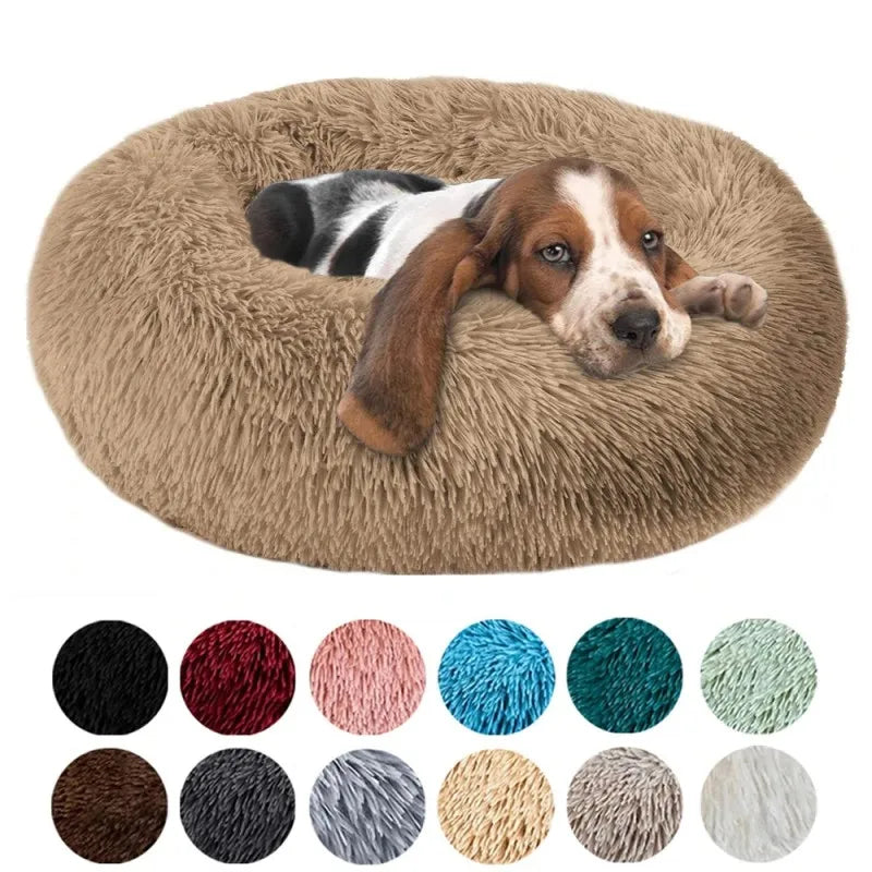 Dark grey round plush pet bed with zipper, soft and thick surface, ideal for dogs and cats by TrendyPet's Zone
