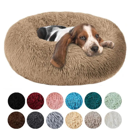 Dark grey round plush pet bed with zipper, soft and thick surface, ideal for dogs and cats by TrendyPet's Zone