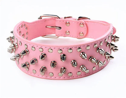 Pink spiked leather dog collar from TrendyPet's Zone, adjustable anti-bite puppy collar for small to medium dogs.