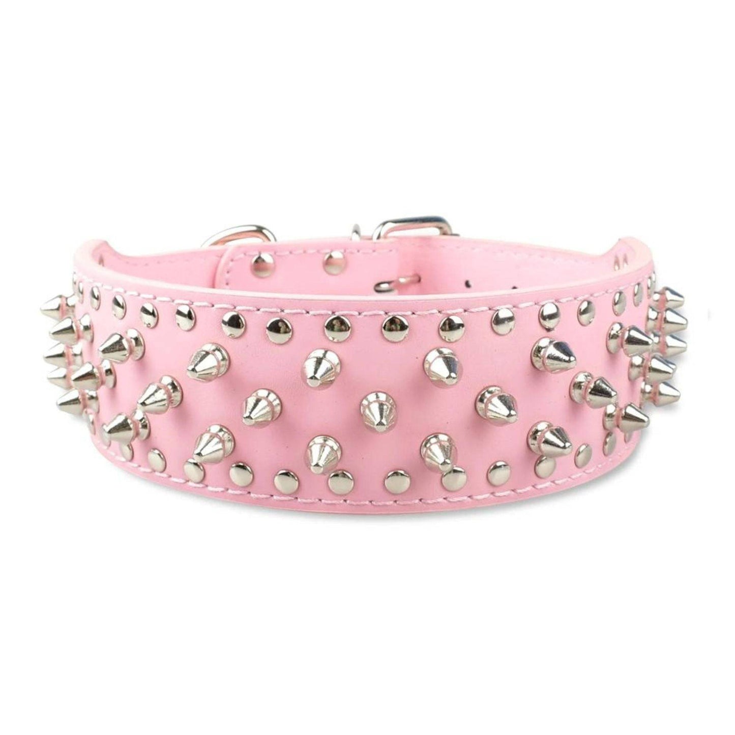 Pink Spiked Studded Leather Dog Collar Adjustable Anti-Bite Puppy Neck Strap Collars For Small Medium Dogs - TrendyPet's Zone