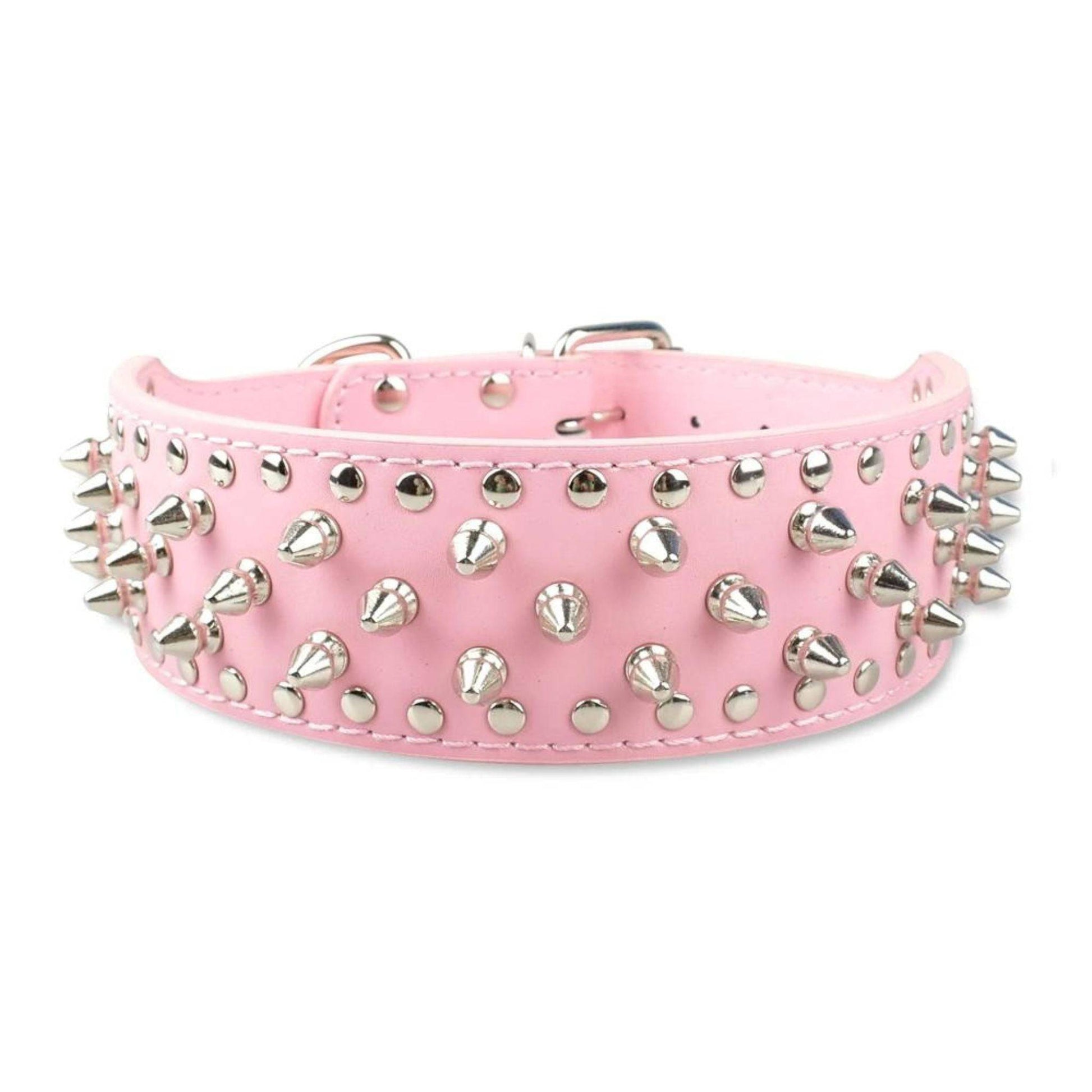 Pink Spiked Studded Leather Dog Collar Adjustable Anti-Bite Puppy Neck Strap Collars For Small Medium Dogs - TrendyPet's Zone