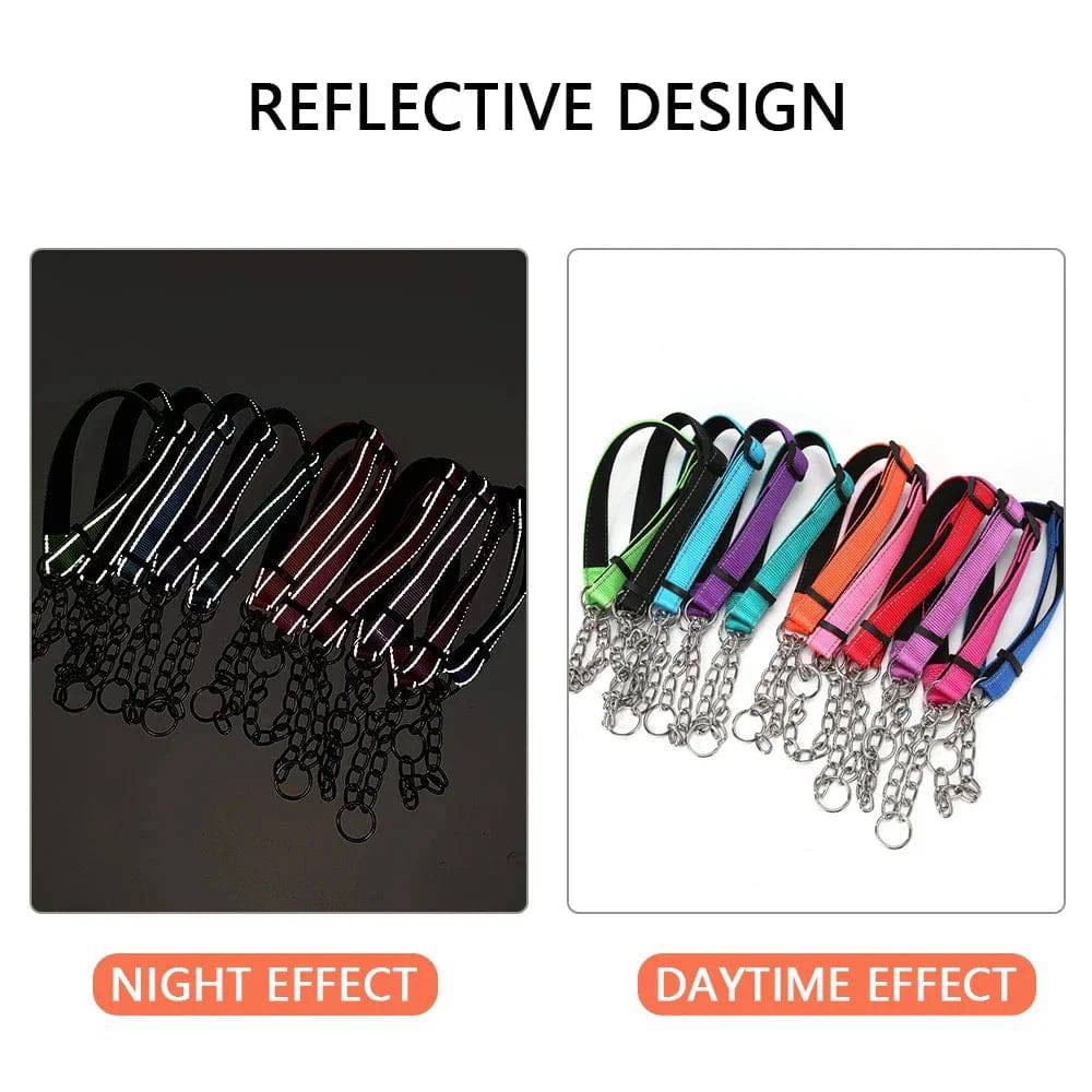 Pink Stainless Steel Chain Reflective Nylon Fabric Pet Collars for Small Medium Large Dogs - TrendyPet's Zone