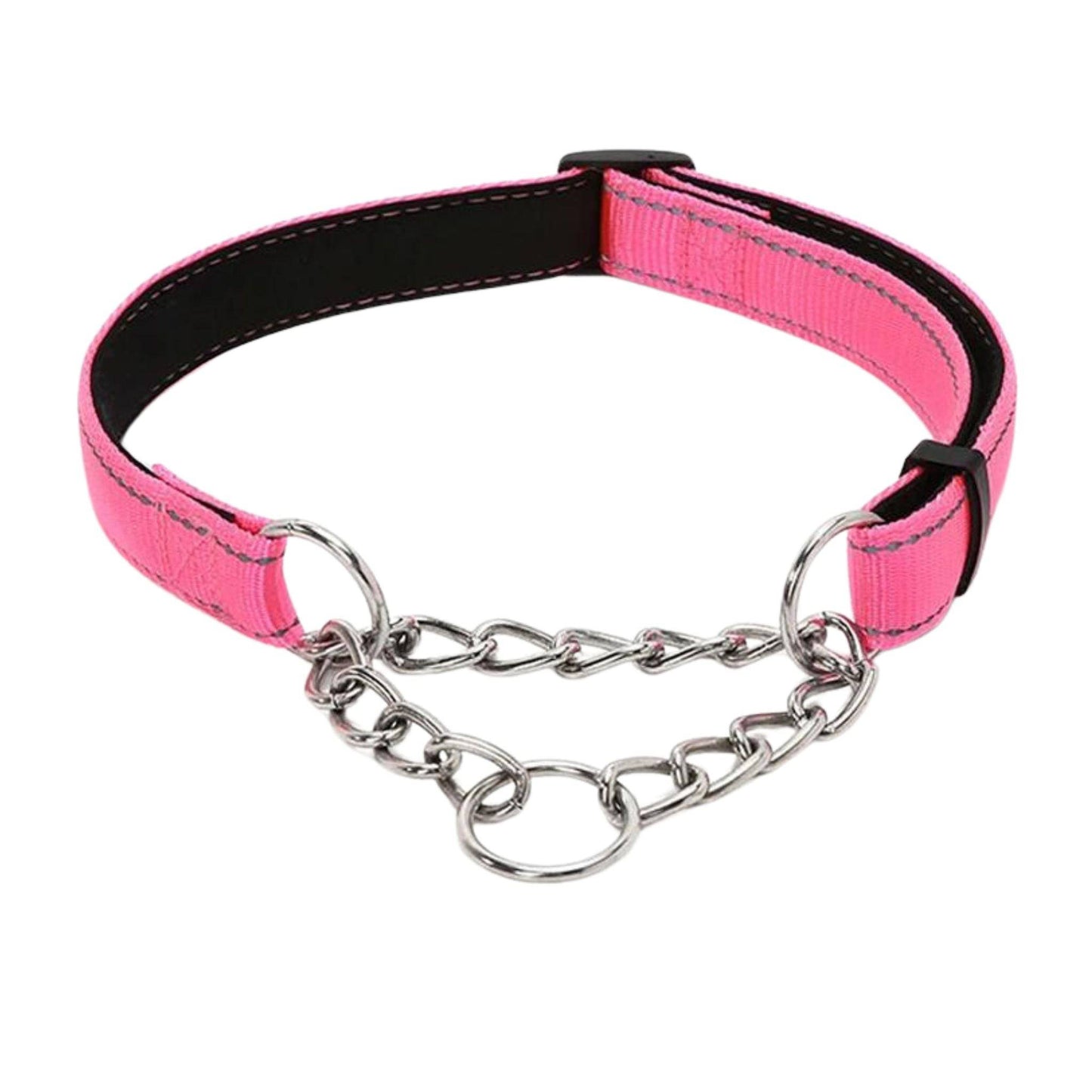 Pink Stainless Steel Chain Reflective Nylon Fabric Pet Collars for Small Medium Large Dogs - TrendyPet's Zone