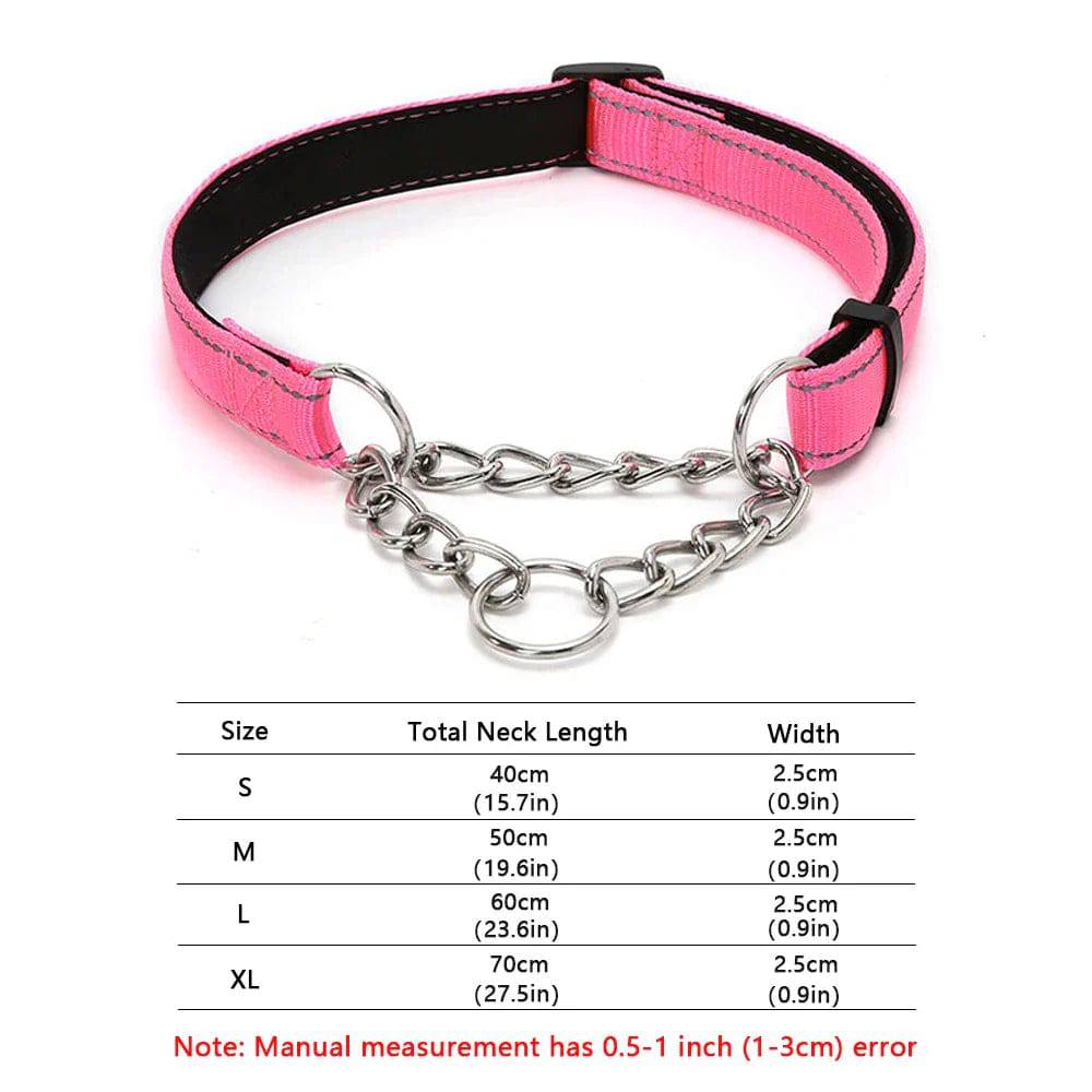 Pink Stainless Steel Chain Reflective Nylon Fabric Pet Collars for Small Medium Large Dogs - TrendyPet's Zone