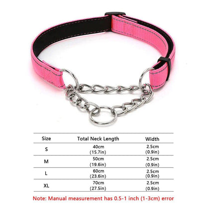 Pink Stainless Steel Chain Reflective Nylon Fabric Pet Collars for Small Medium Large Dogs - TrendyPet's Zone