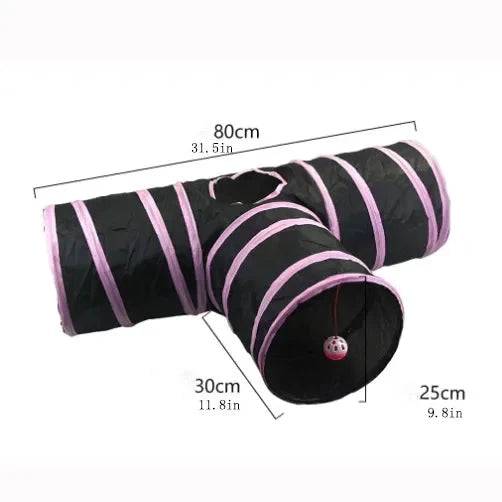 Pink T-Type Tunnel Collapsible Cat Kitten Play Interactive Toy Maze - TrendyPet's Zone