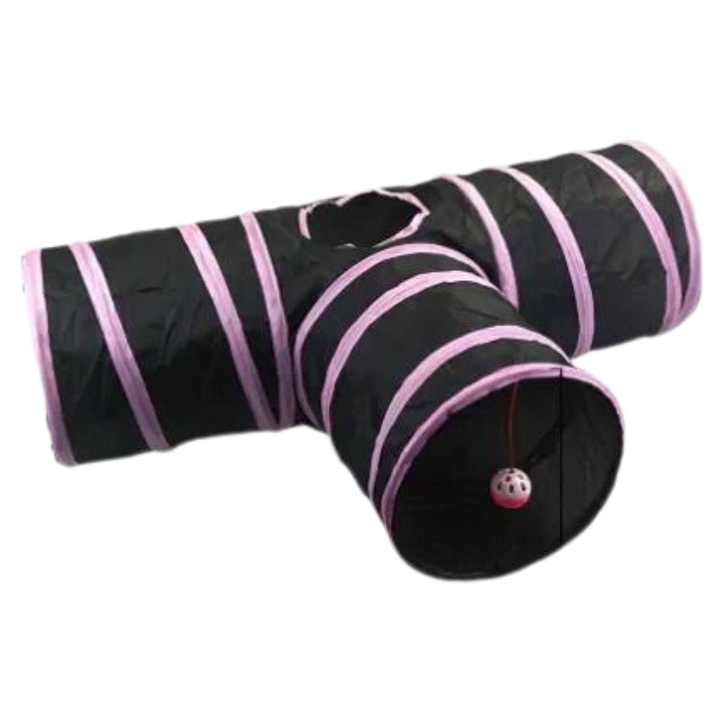 Pink T-Type Tunnel Collapsible Cat Kitten Play Interactive Toy Maze - TrendyPet's Zone