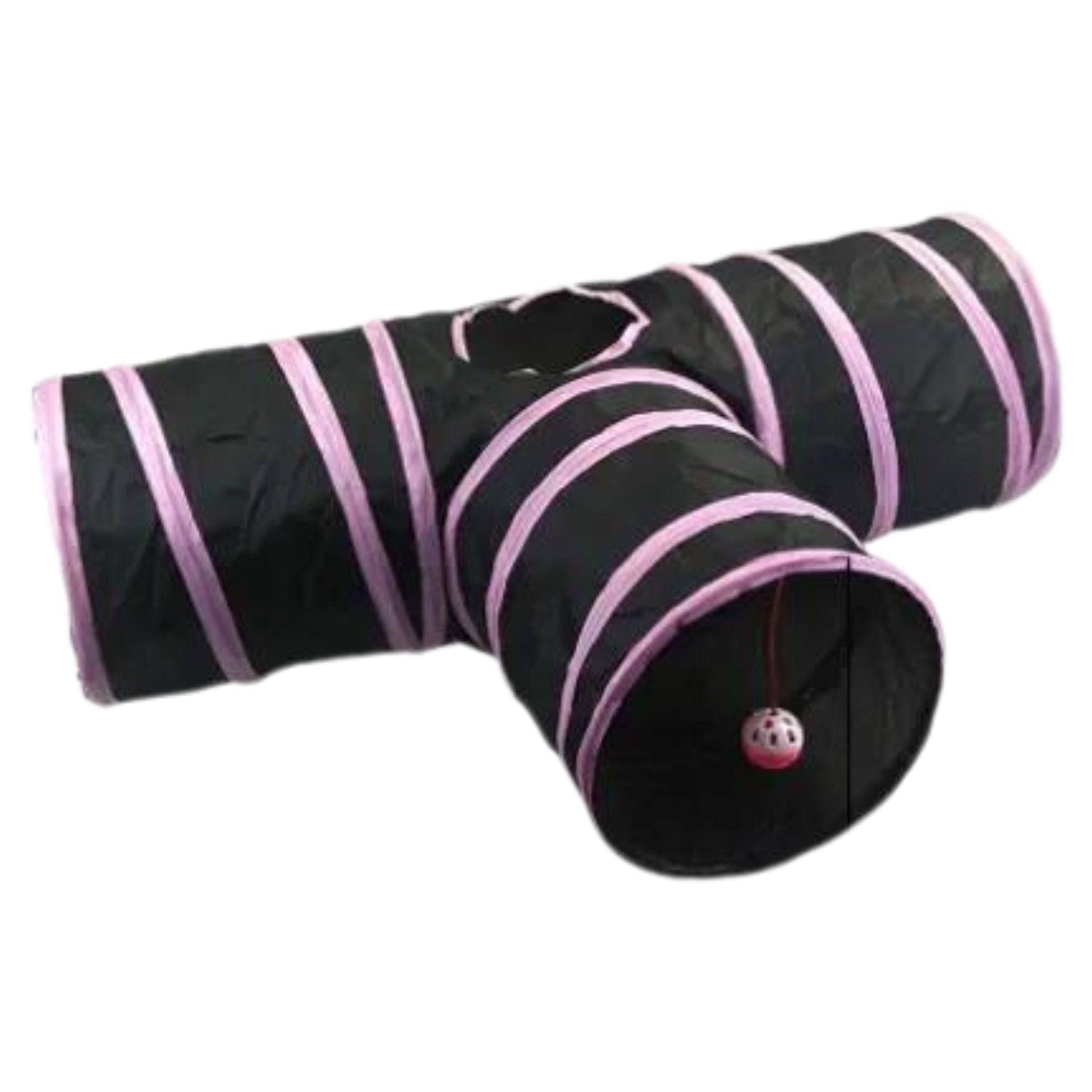Pink T-Type Tunnel Collapsible Cat Kitten Play Interactive Toy Maze - TrendyPet's Zone