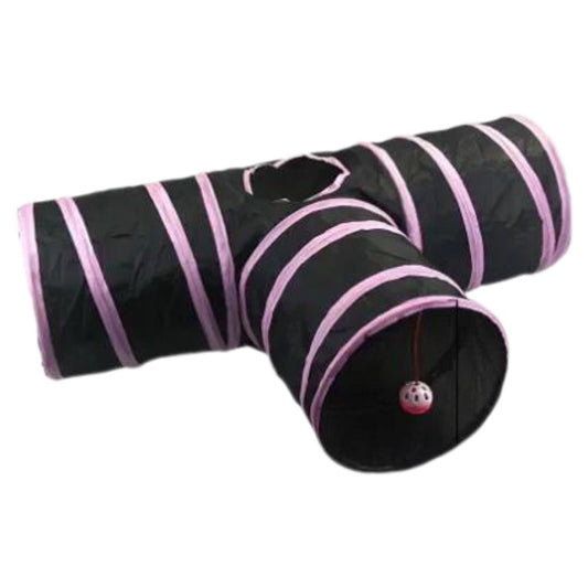 Pink T-Type Tunnel Collapsible Cat Kitten Play Interactive Toy Maze - TrendyPet's Zone