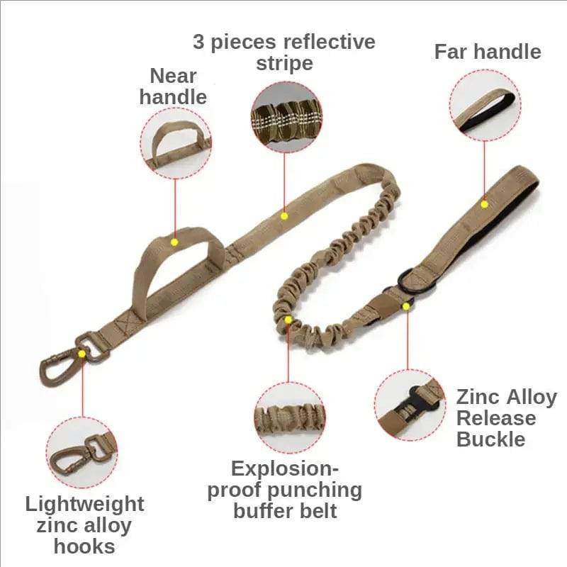 Pink Tactical Dog Leash Elastic Dog Strap NO PULL Nylon Reflective Lead Traction Rope Training Walking Hunting Durable Dog Leash Line - TrendyPet's Zone