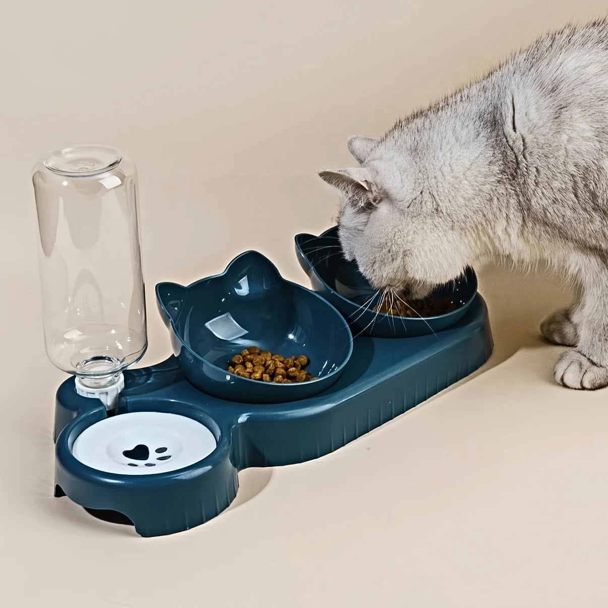 TrendyPet's Zone pink tilted cat water and food bowl set with 3-in-1 feeding station and neck protection for pets.