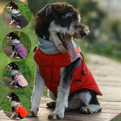 Red waterproof dog coat by TrendyPet's Zone with harness, designed for autumn and winter cold weather.