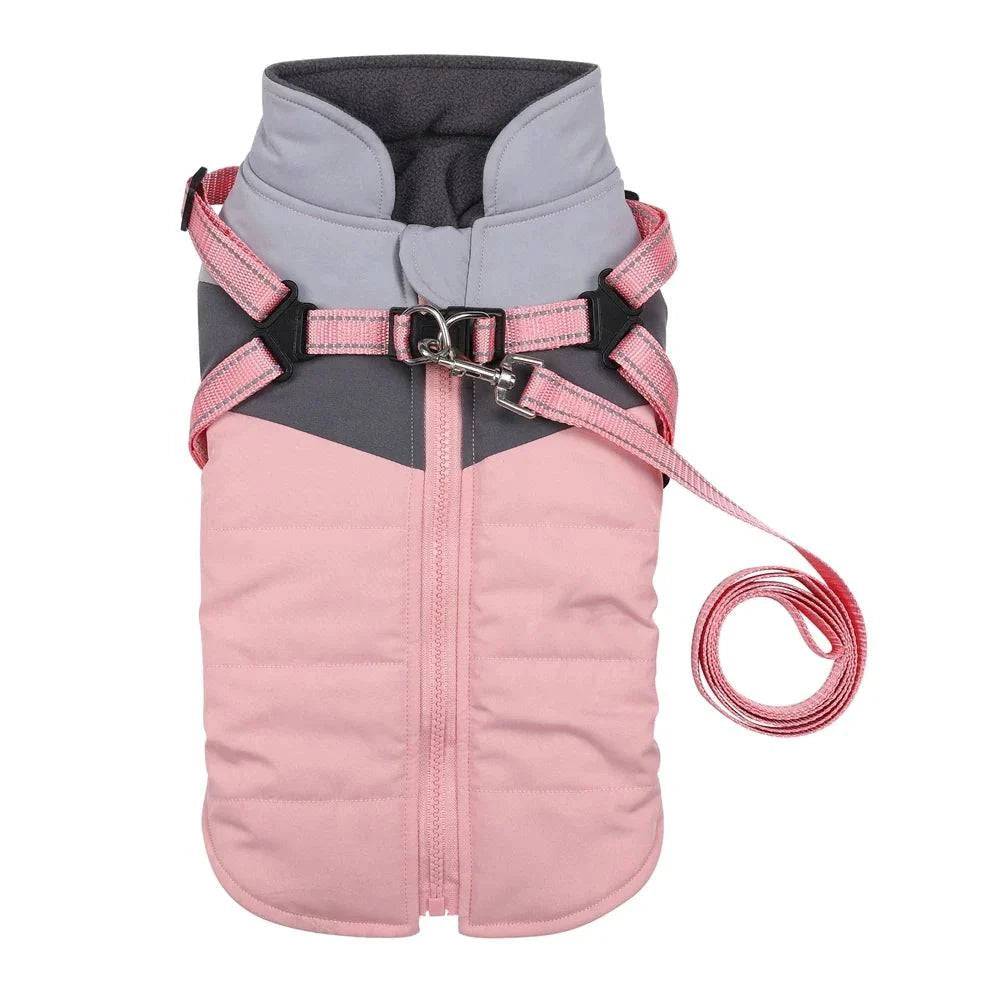Pink Warm Dog Coat Autumn Winter Jacket with Harness Cold Weather Waterproof Clothes Outfit - TrendyPet's Zone