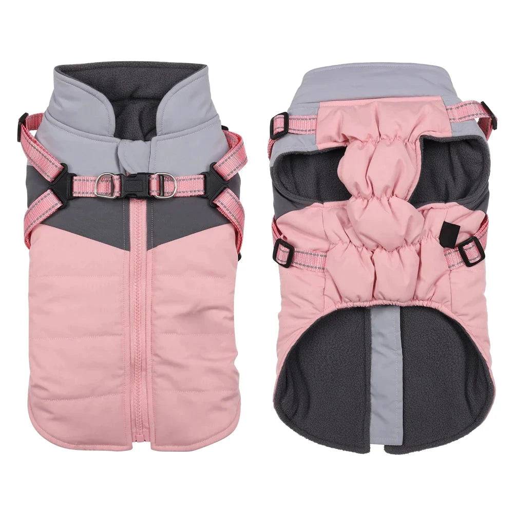 Pink Warm Dog Coat Autumn Winter Jacket with Harness Cold Weather Waterproof Clothes Outfit - TrendyPet's Zone