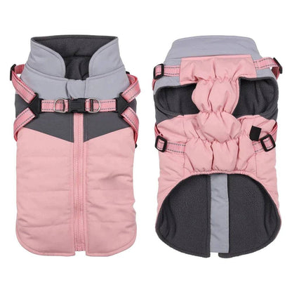 Pink Warm Dog Coat Autumn Winter Jacket with Harness Cold Weather Waterproof Clothes Outfit - TrendyPet's Zone